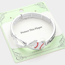 Load image into Gallery viewer, Silver Protect This Player Message Baseball Sport Theme Stretch Bracelet
