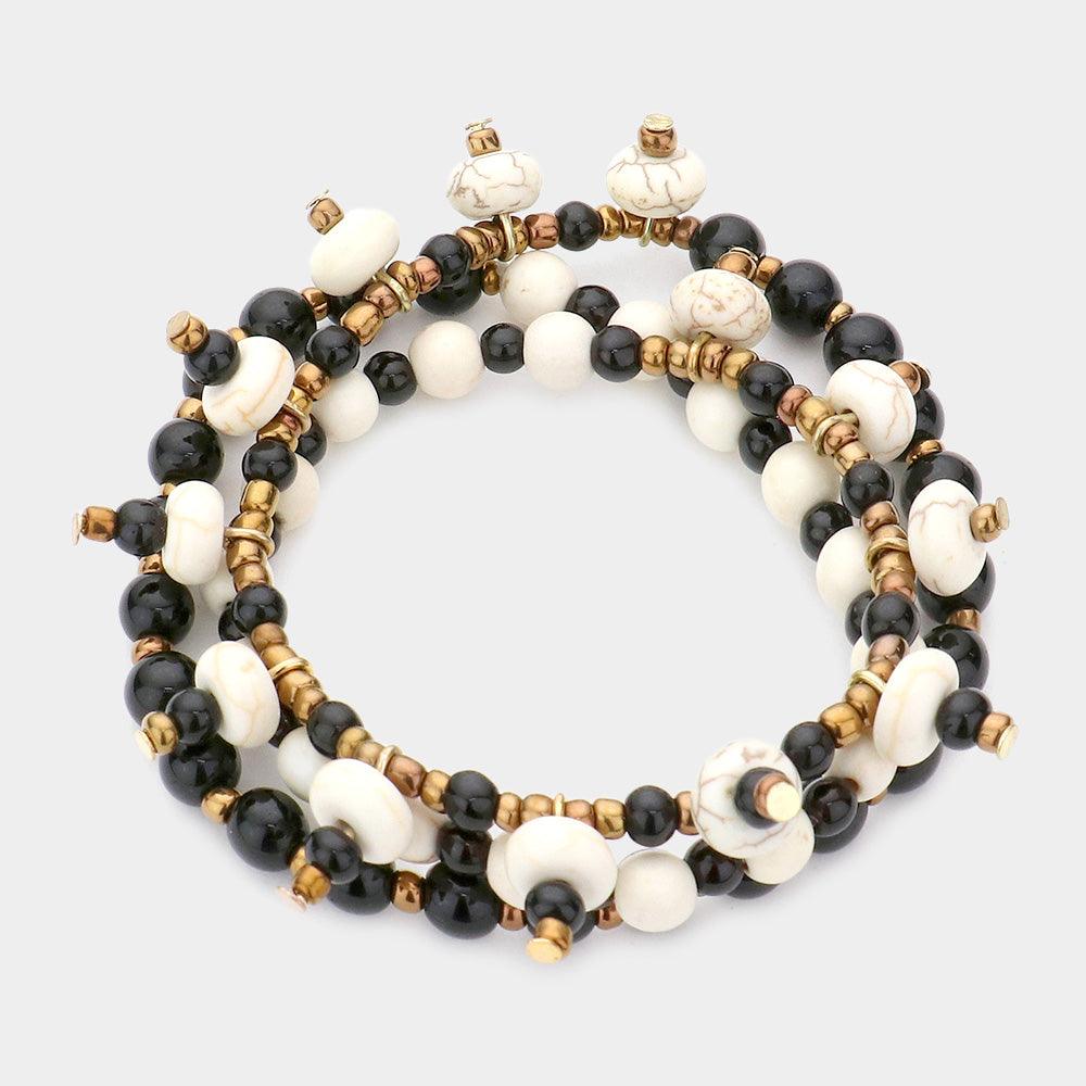 White Howlite Bead Spike Stretchable Bracelet / Necklace