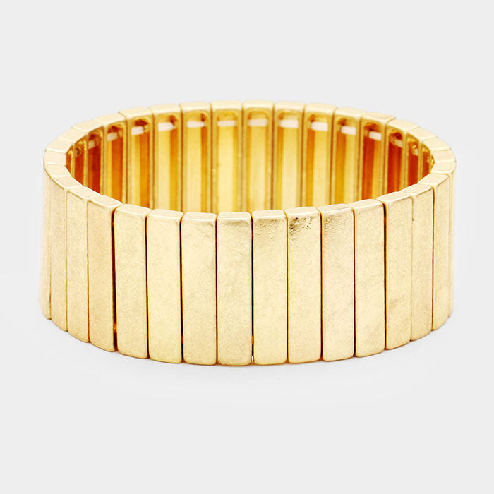 Gold Rectangle Bar Metal Stretch Bracelet