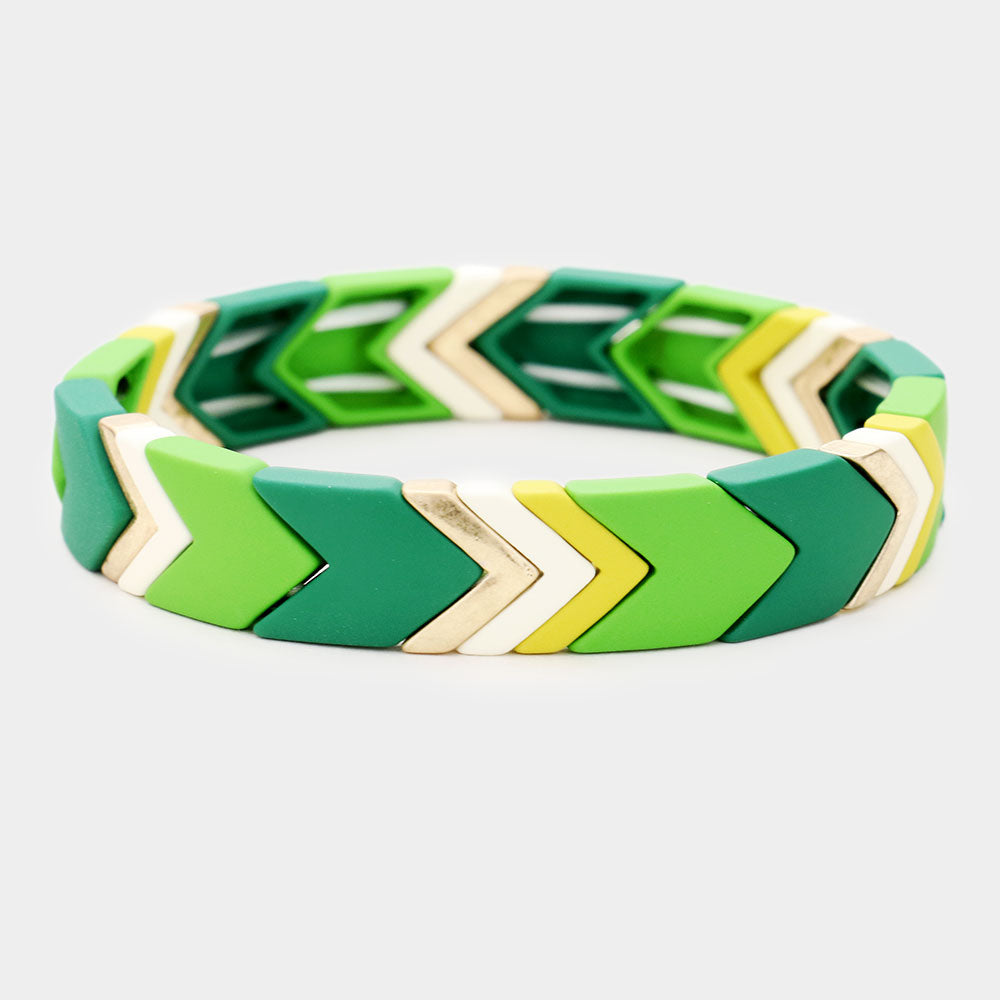 Green Colorful Lego and Metal Stretch Bracelet