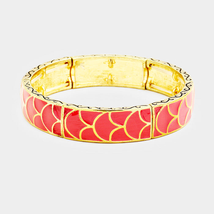 Pink Enamel Abstract Pattern Stretch Bracelet