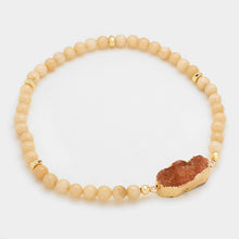 Load image into Gallery viewer, Gold Druzy stone accented natural stone bead strand wrap stretch bracelet
