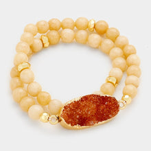 Load image into Gallery viewer, Gold Druzy stone accented natural stone bead strand wrap stretch bracelet
