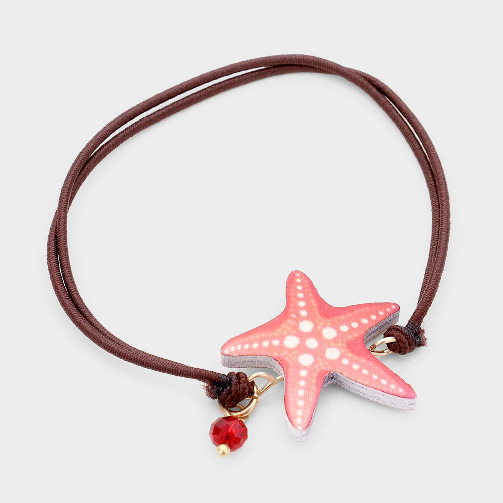 Red Watercolor Wood Starfish Accented Stretch Bracelet