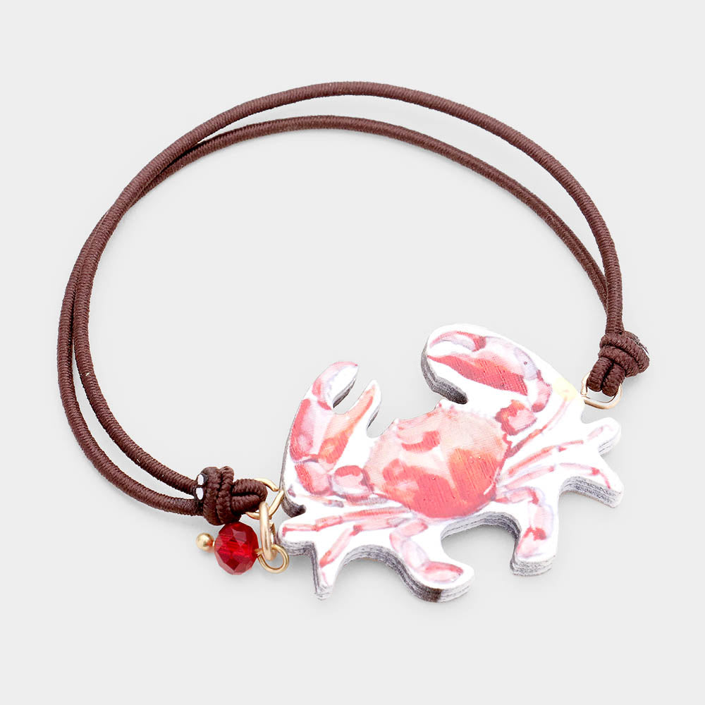 Red Watercolor Wood Crab Accented Stretch Bracelet