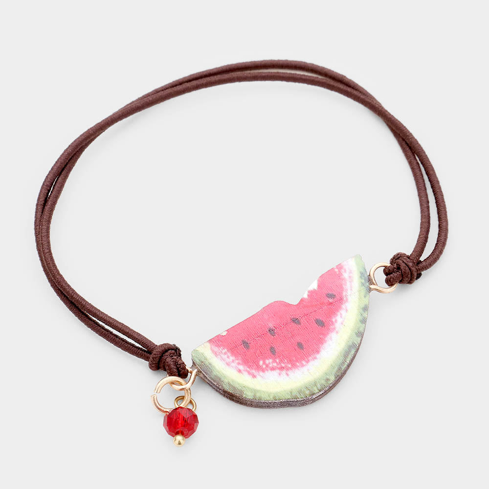 Red Watercolor Wood Watermelon Accented Stretch Bracelet