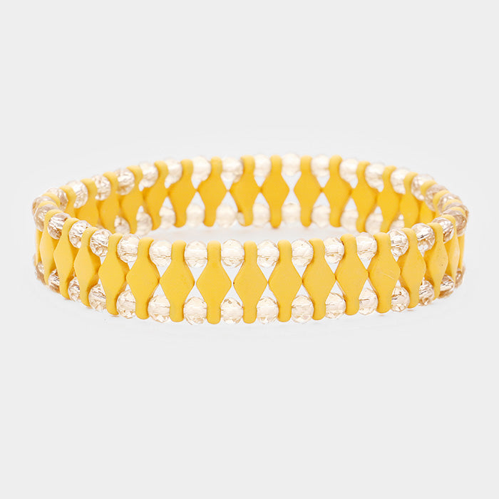 Yellow Faceted Bead Geometric Stretch Bracelet