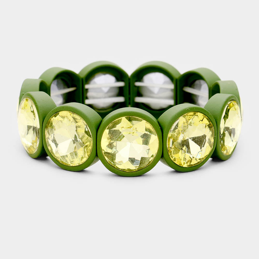 Yellow Crystal Stone Resin Bezel Trim Stretch Bracelet