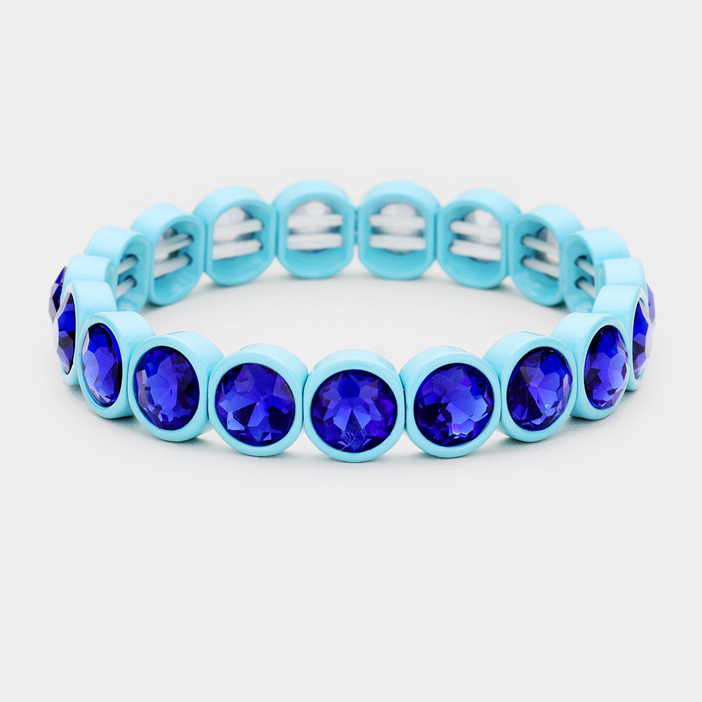 Blue Crystal Stone Resin Bezel Trim Stretch Bracelet
