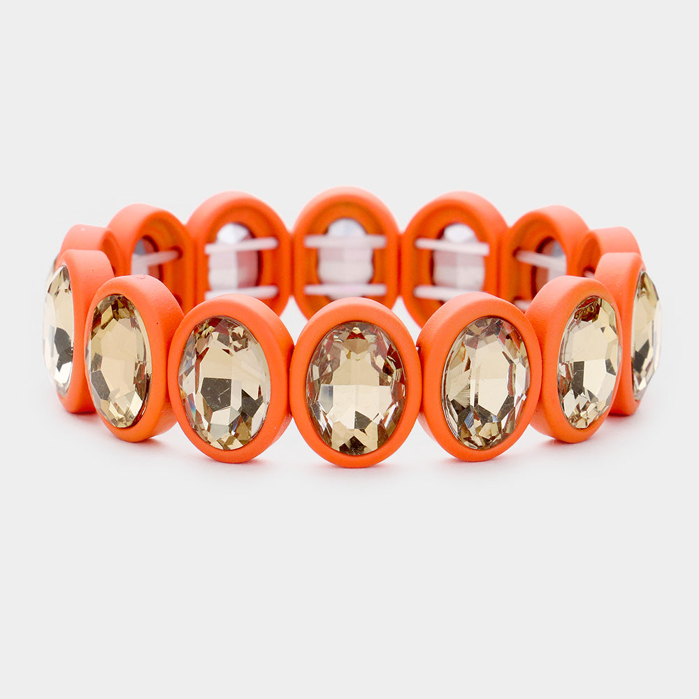 Orange 
Oval Cut Glass Crystal Resin Bezel Stretch Bracelet
