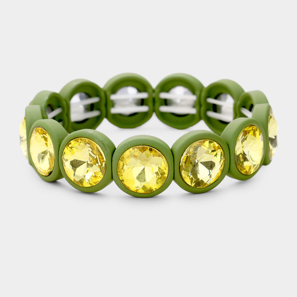 Yellow Glass Crystal Round Bezel Stretch Bracelet