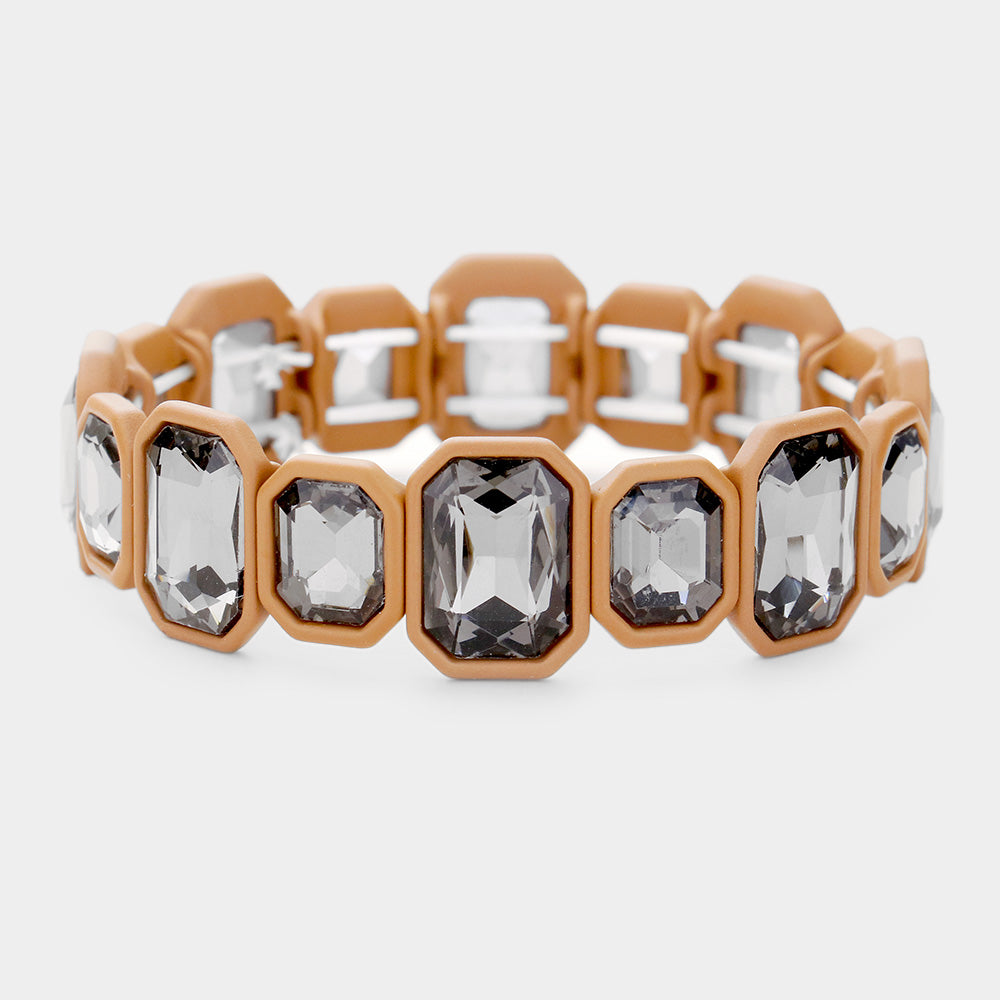 Brown Glass Crystal Resin Trim Stretch Bracelet