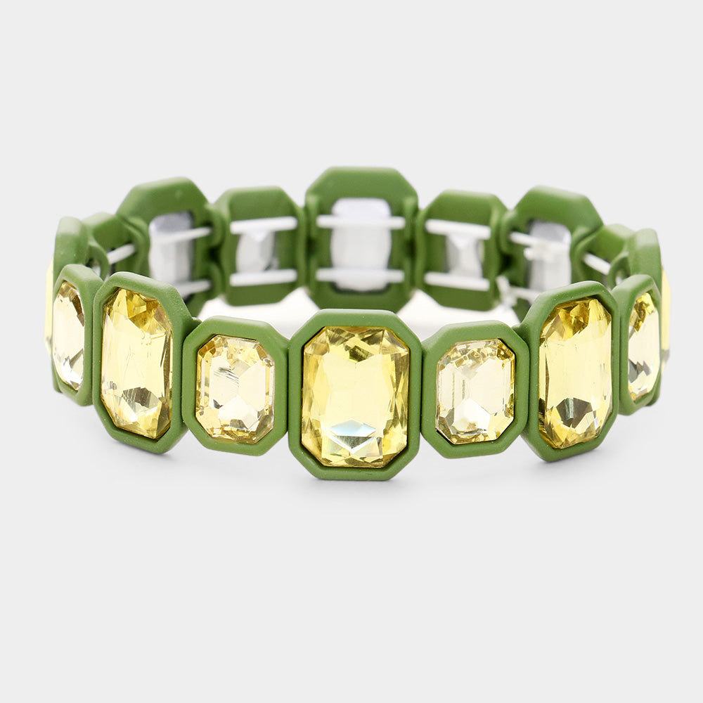Yellow Glass Crystal Resin Trim Stretch Bracelet