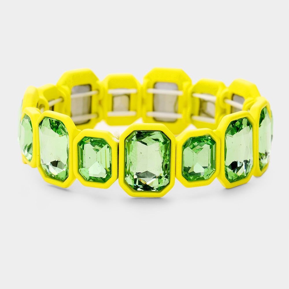 Yellow Glass Crystal Resin Trim Stretch Bracelet