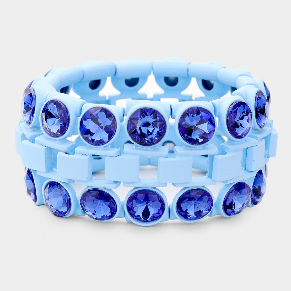 Blue Double Glass Crystal Resin Bezel Trim Stretch Bracelet