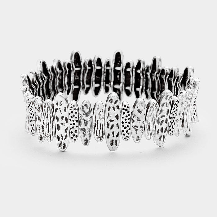 Silver Animal Print Metal Bar Stretch Bracelet