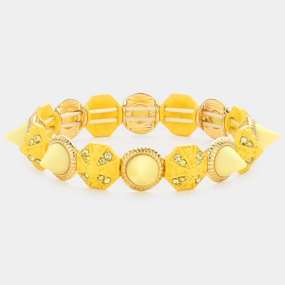 Yellow Spike Cone Stretch Bracelet