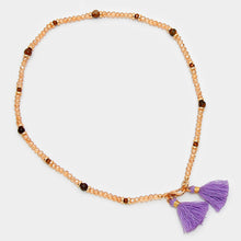 Load image into Gallery viewer, Gold Beaded wrap stretch bracelet with double tassel charms
