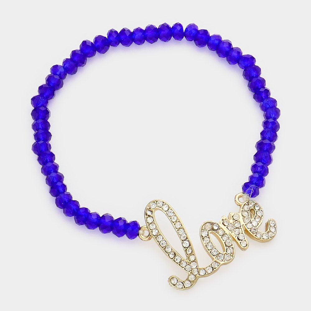 Blue Love Message Faceted Beaded Stretch Bracelet