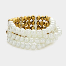 Load image into Gallery viewer, White Two Tone Pearl Glass Bead Stretch Bracelet
