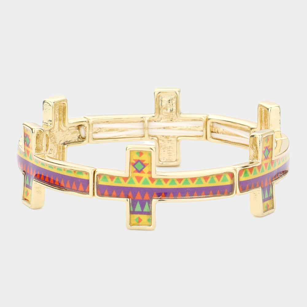 Gold Funky Lacquered Triangle Cross Stretch Bracelet