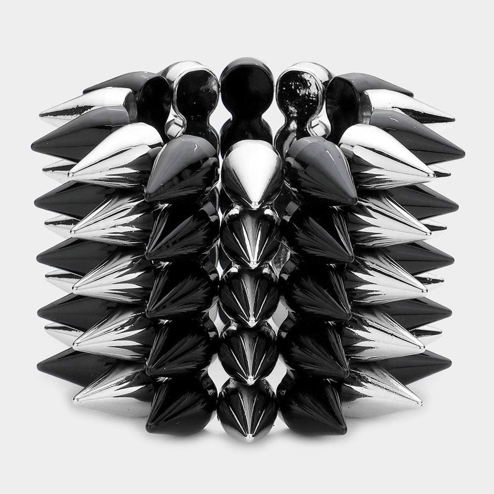 Black 5Row Spike Cone Stud Stretch Bracelet