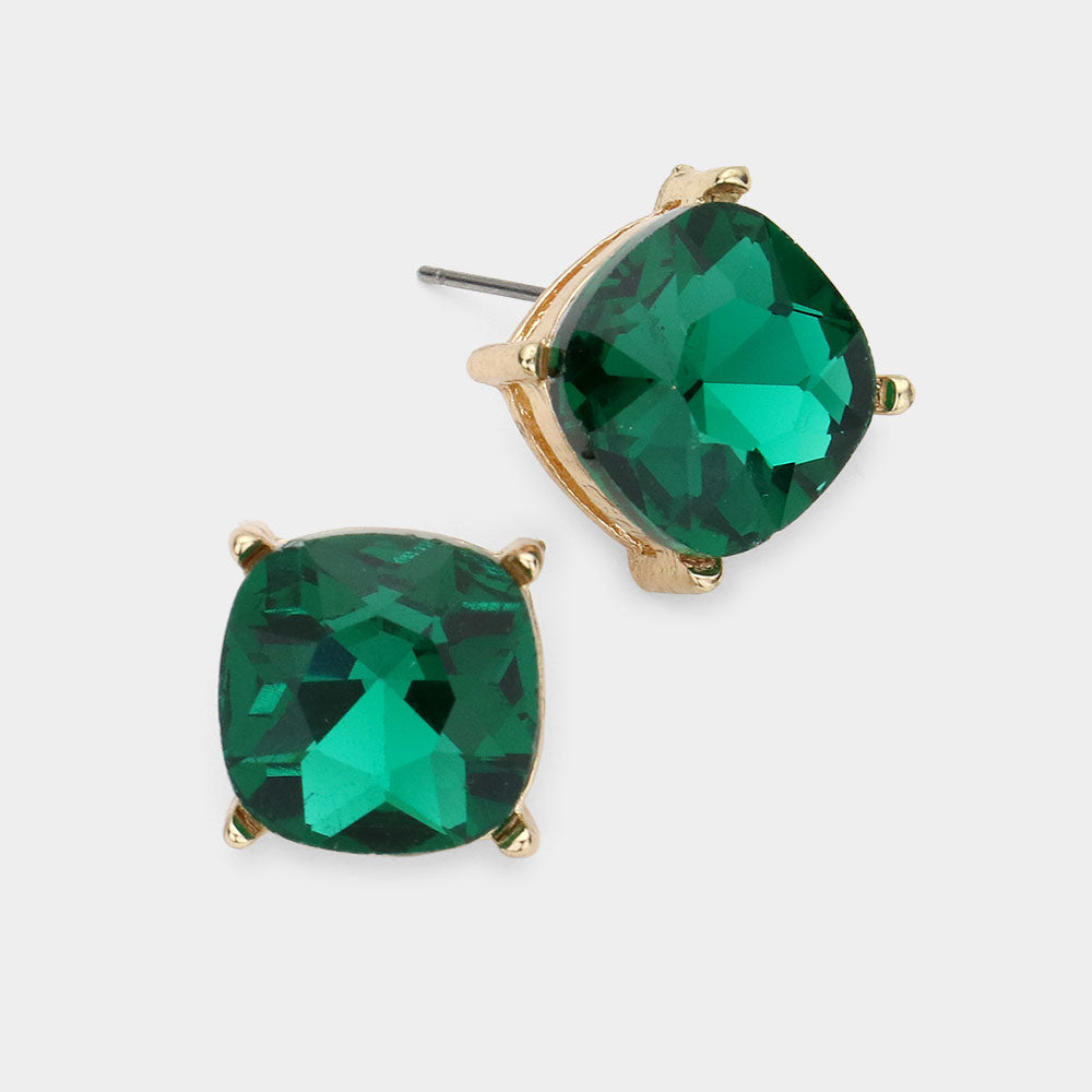 Emerald Square Stone Stud Earrings