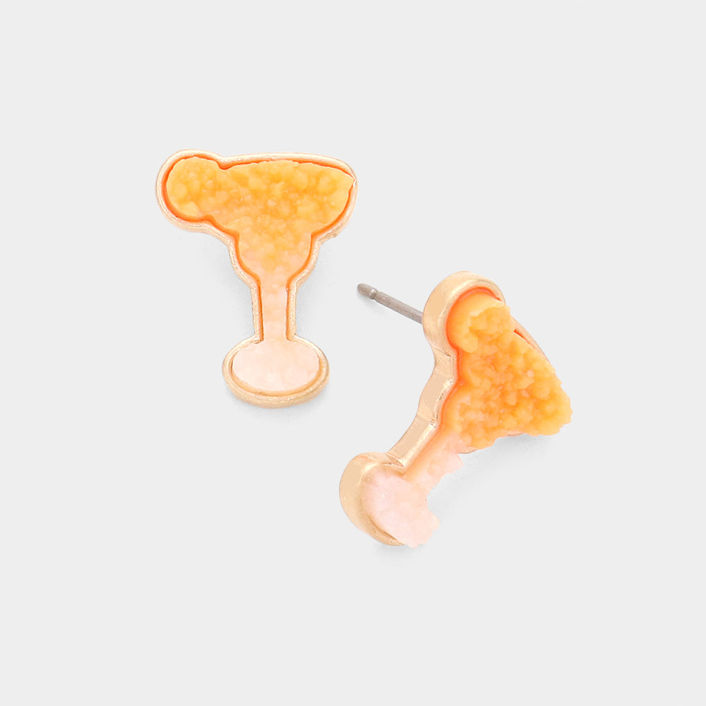 Orange Druzy Cocktail Stud Earrings