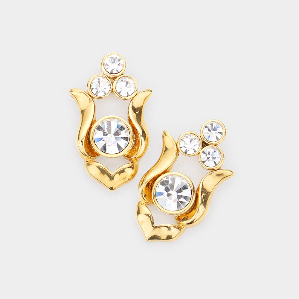 Gold Stone Embellished Metal Stud Earrings