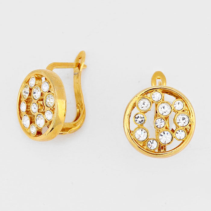 Gold Crystal Accented Circle Outline Metal Earrings