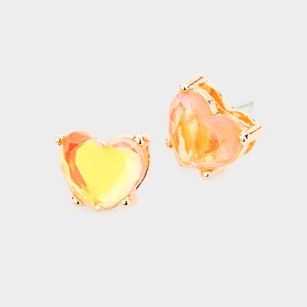 Orange Heart Stone Stud Earrings