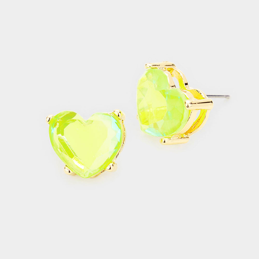 Yellow Heart Stone Stud Earrings