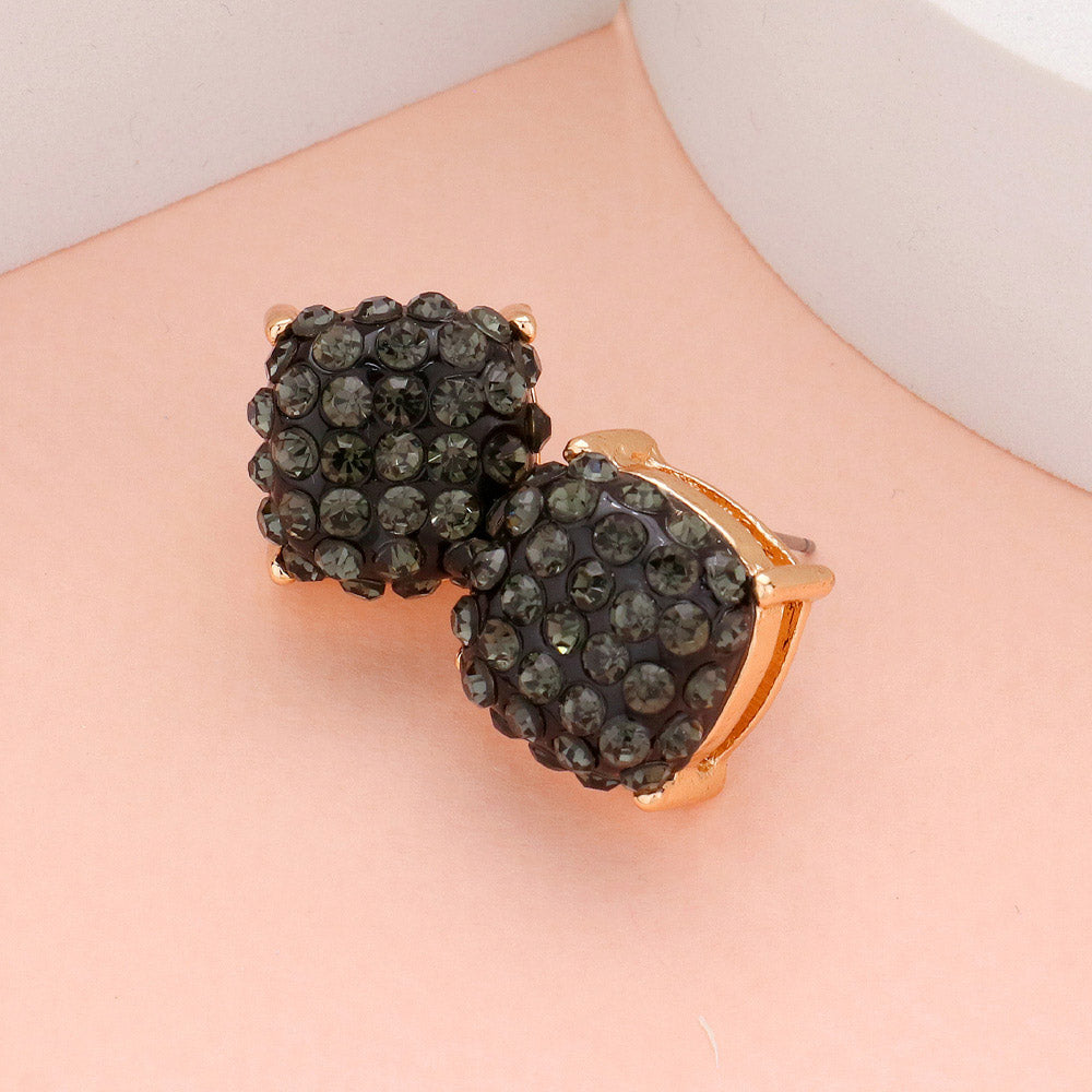 Black Stone Embellished Square Stud Earrings