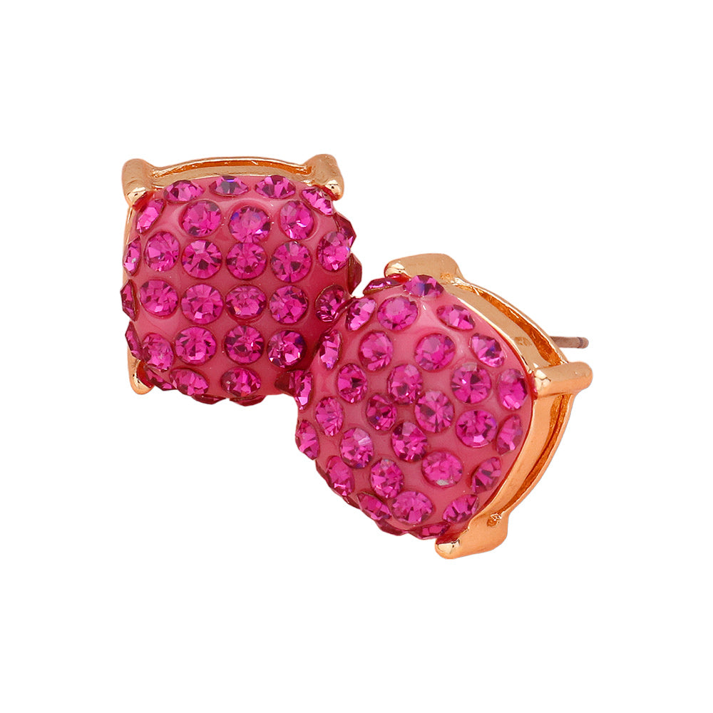 Fuchsia Stone Embellished Square Stud Earrings