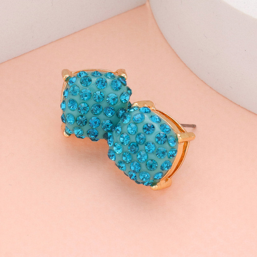 Blue Stone Embellished Square Stud Earrings