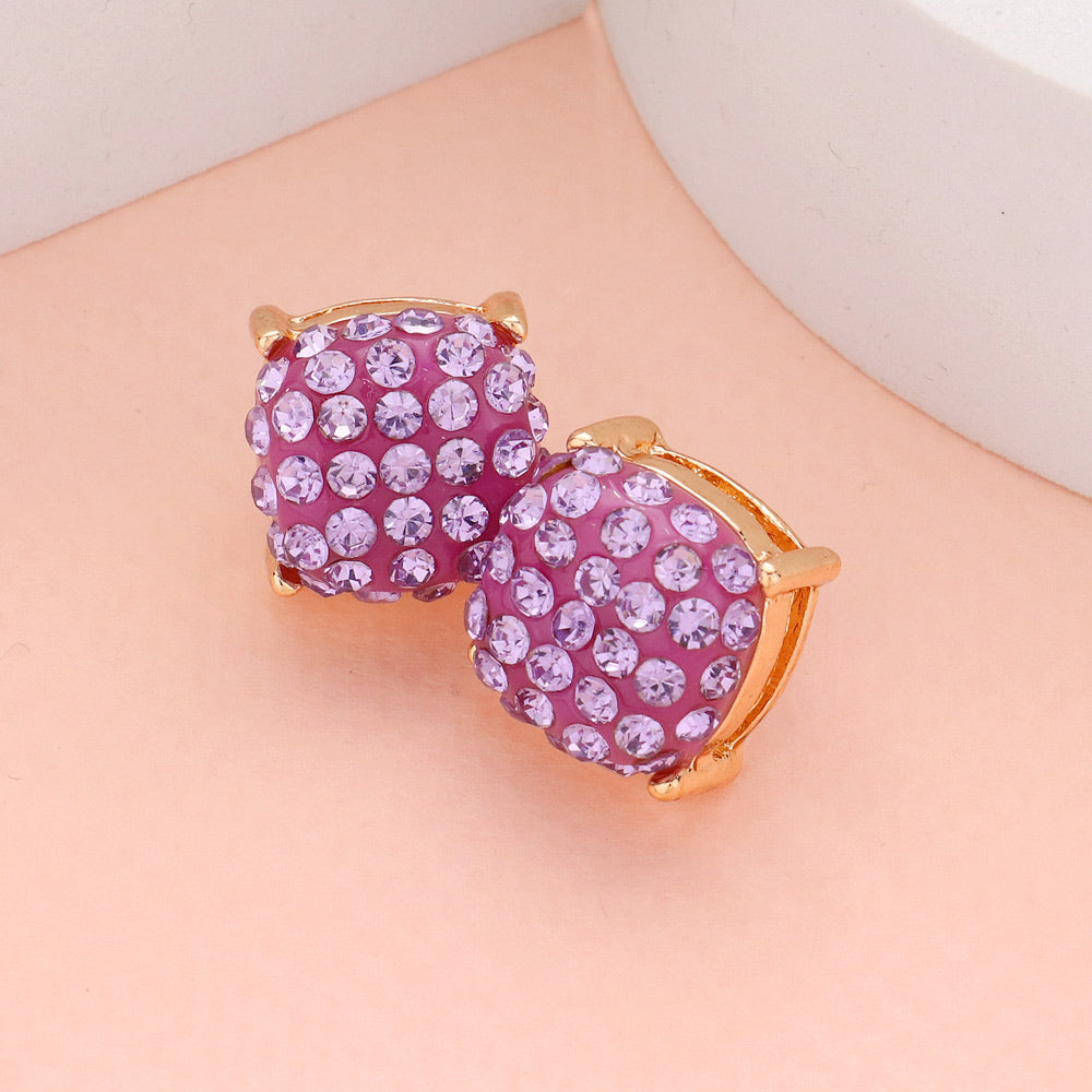 Lavender Stone Embellished Square Stud Earrings