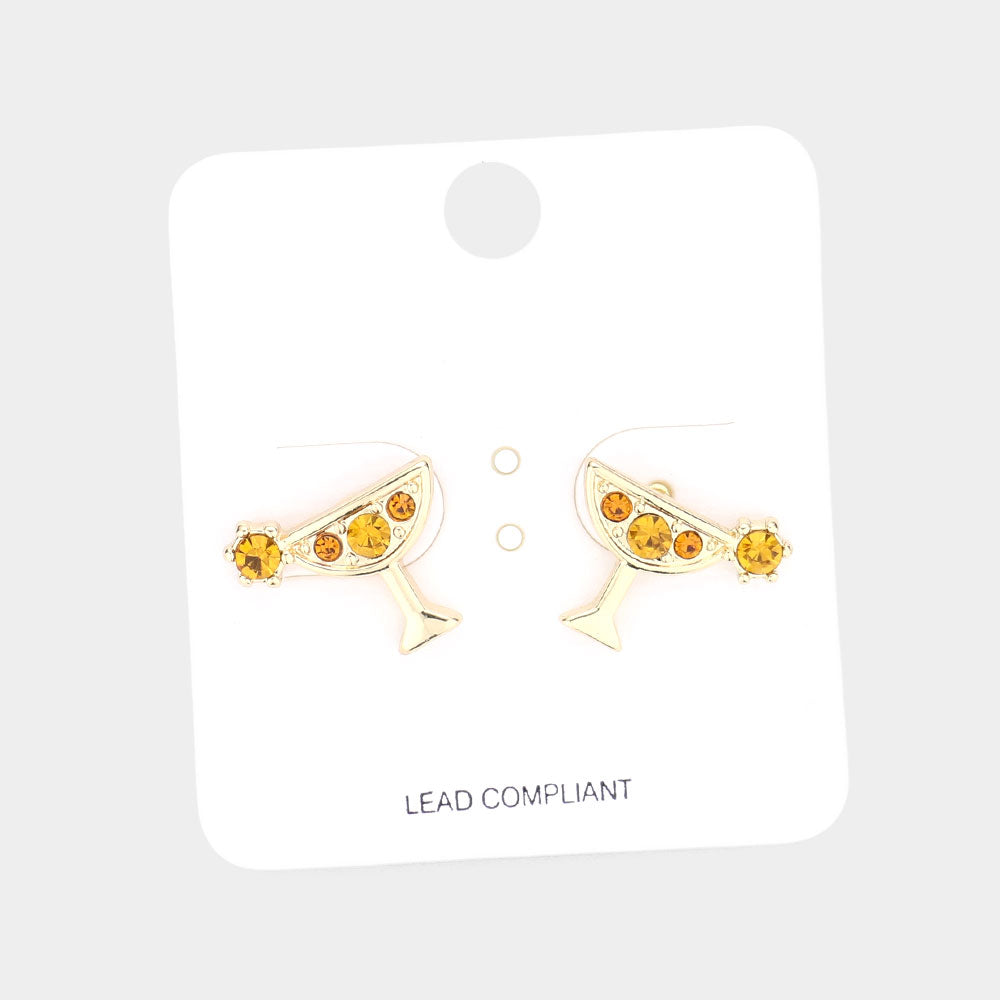 Yellow Stone Embellished Cocktail Stud Earrings