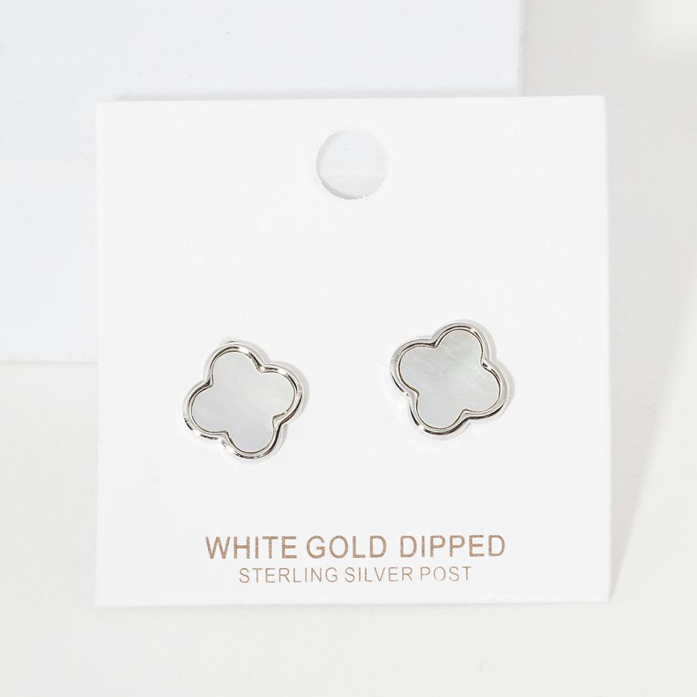 Gold White Gold Dipped Quatrefoil Stud Earrings