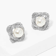 Load image into Gallery viewer, White White Gold Dipped CZ Pearl Rose Stud Earrings
