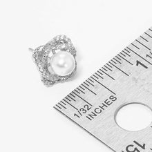 Load image into Gallery viewer, White White Gold Dipped CZ Pearl Rose Stud Earrings
