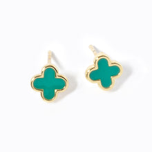 Load image into Gallery viewer, Green Gold Dipped Quatrefoil Stud Earrings
