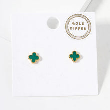 Load image into Gallery viewer, Green Gold Dipped Quatrefoil Stud Earrings
