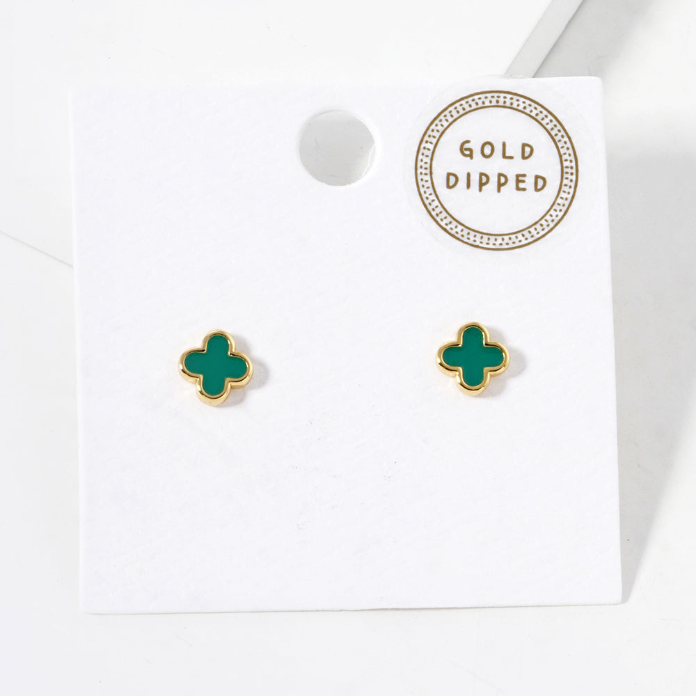 Green Gold Dipped Quatrefoil Stud Earrings