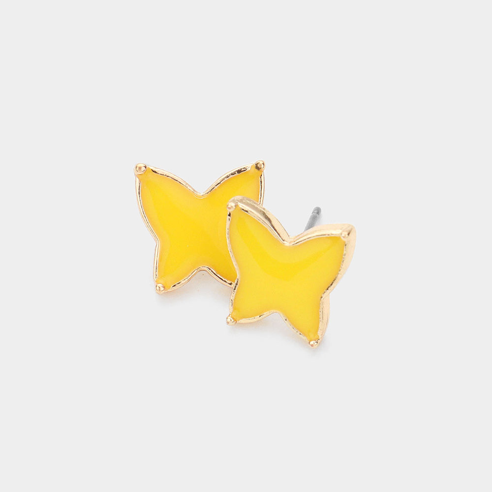 Yellow Enamel Butterfly Stud Earrings