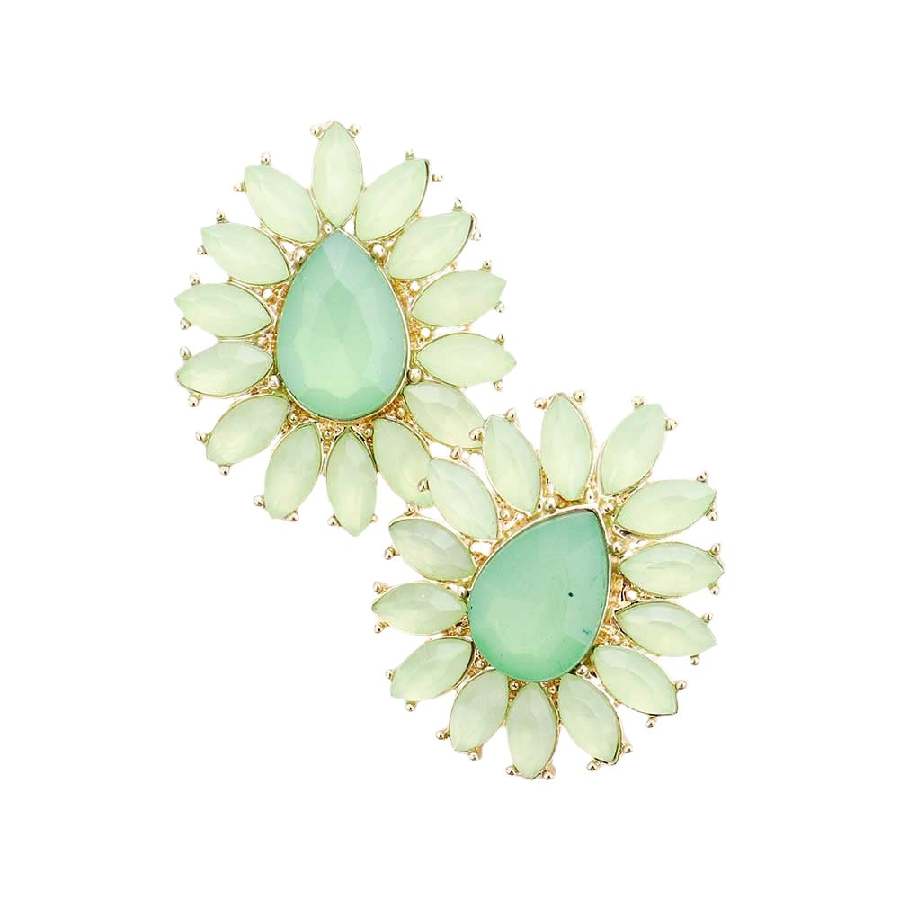 Green Gemstone flower stud earrings