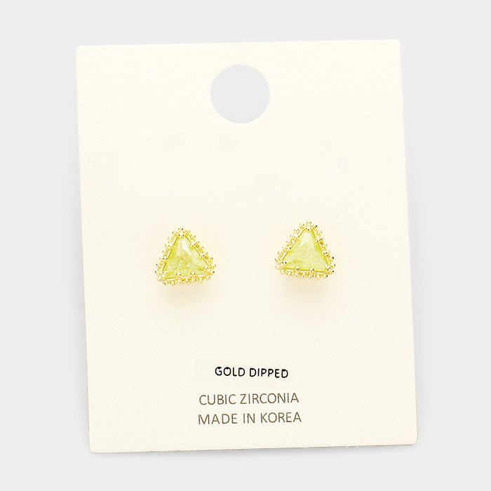 Yellow Gold Dipped Cubic Zirconia Triangle Stud Earrings
