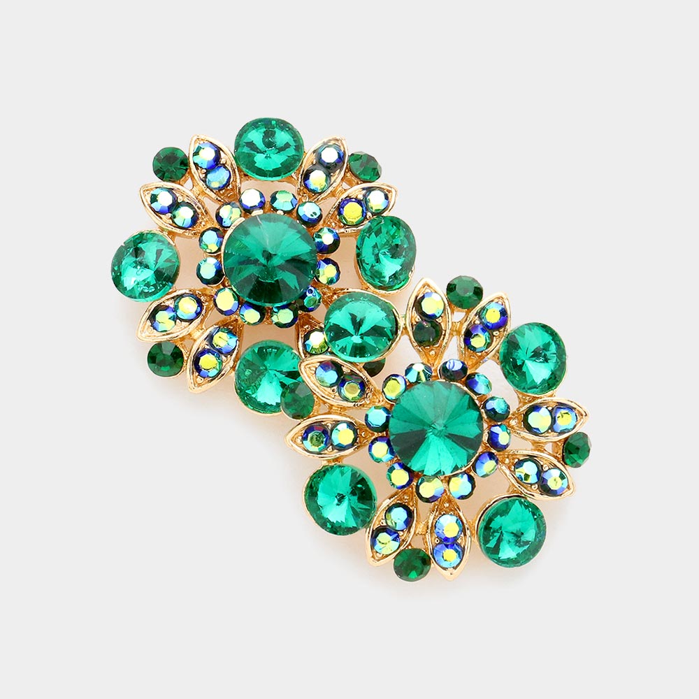 Emerald Floral Bubble Stone Embellished Stud Evening Earrings