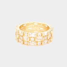 Load image into Gallery viewer, Gold CZ Round Emerald Cut Stone Round Ring
