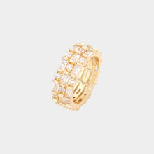 Load image into Gallery viewer, Gold CZ Round Emerald Cut Stone Round Ring
