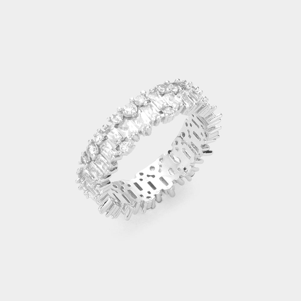 Baguette Round CZ Stone Eternity Ring